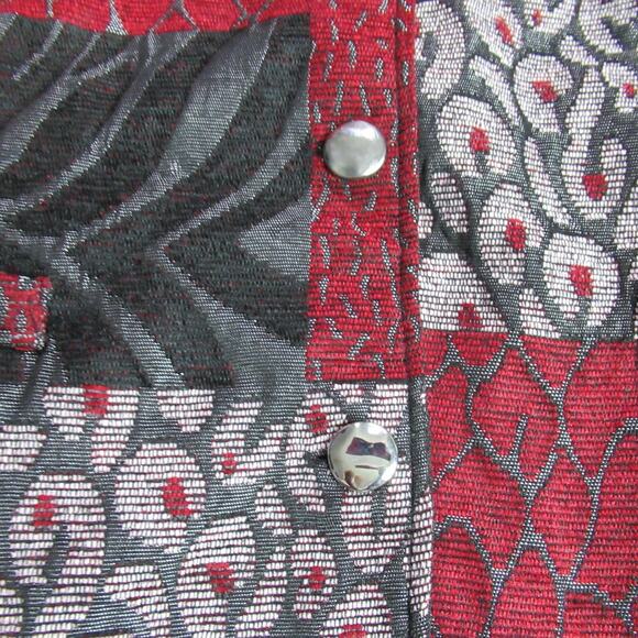 Maggie Sweet Jacket Womens L Red Gray Quilted Patchwork Retro Tapestry Textile - Picture 4 of 8